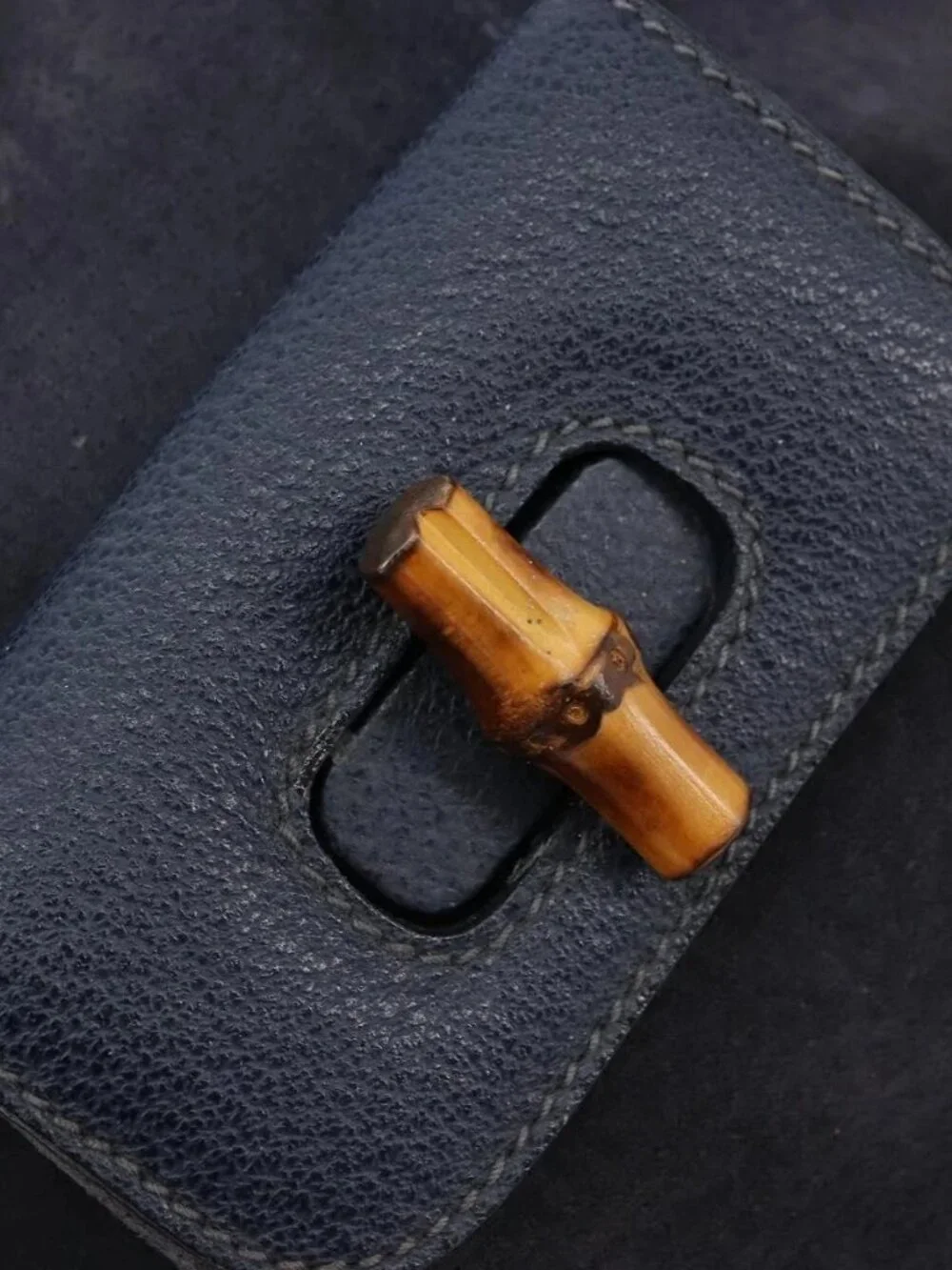 GUCCI Bamboo Backpack Suede Navy Gold 003 2034 0030 Auth